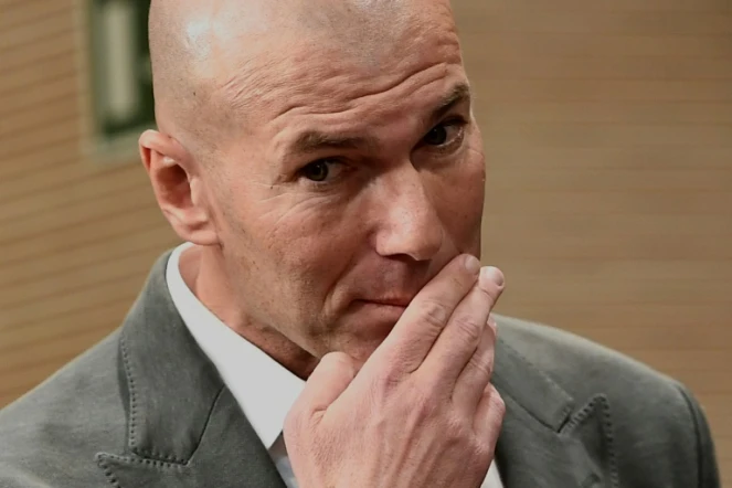Le Français Zinédine Zidane, de nouveau entraîneur du Real Madrid, en conférence de presse, le 11 mars 2019 à Madrid   