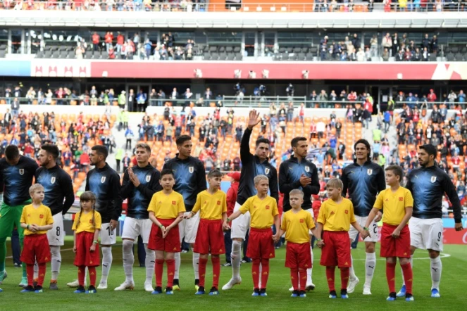 L'équipe d'Uruguay avant le match contre l'Egypte au Mondial le 15 juin 2018 à Ekaterinbourg
