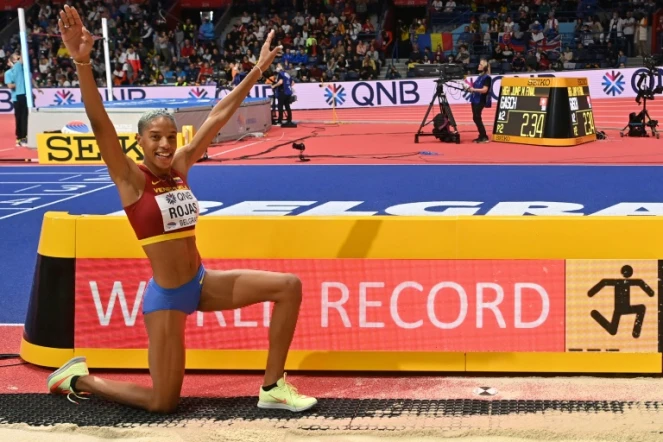 La Vénézuélienne Yulimar Rojas établit un nouveau record du triple saut aux Mondiaux de Belgrade, le 20 mars 2022 