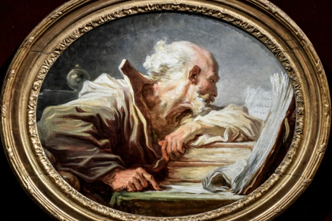 Le chef d'oeuvre du peintre français Jean-Honoré Fragonard, le "Philosophe lisant" (autour de 1768-1770), photographié à Paris, le 25 mars 2021