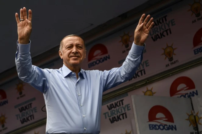 Le président Recep Tayyip Erdogan lors d'un meeting le 23 juin 2018 à Istanbul