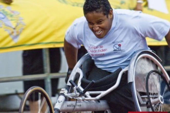 Wilson Payet (ASHP Saint-Pierre), espoir de l'athlétisme en fauteuil réunionnais gagne le 100 m et le 800 m (Photo archive coupe de l'océan Indien)