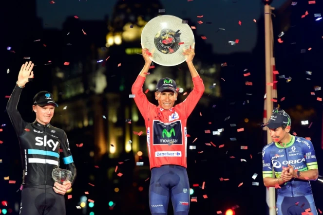 Le coureur de la Movistar Nairo Quintana, vainqueur de "La Vuelta" 2016, le 11 septembre à Madrid
