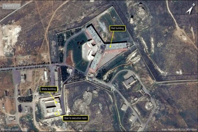 Une image satellite du complexe pénitentiaire de Saydnaya, au nord de Damas, diffusée le 7 février 2017 par Amnesty International