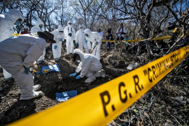 Du personnel médico-légal travaille à l'exhumation de restes humains à Huitzuco de los Figueroa, le 21 janvier 2019