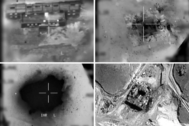Montage réalisé le 20 mars 2018 à partir de photos fournies par l'armée israélienne montrant un présumé réacteur nucléaire syrien lors d'un bombardement israélien en 2007