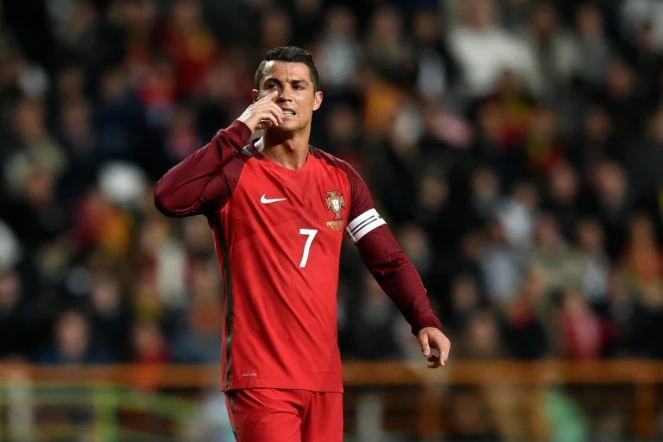 L'attaquant vedette du Portugal Cristiano Ronaldo contre la Bulgarie en amical à Leiria, le 25 mars 2016