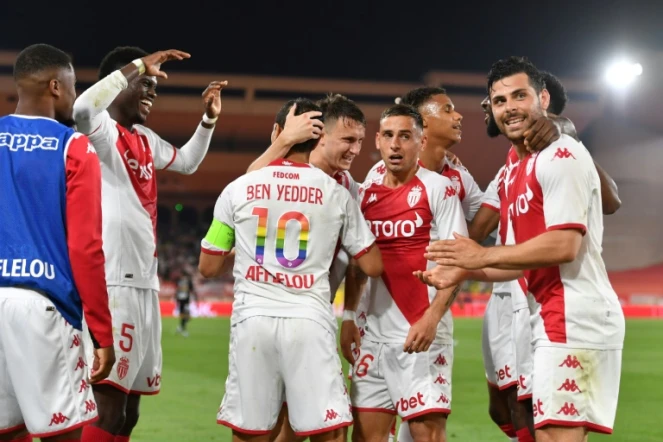 Les Monégasques opposés à  Brest lors d'un match de ligue 1 à Louis II, le 14 mai 2022 