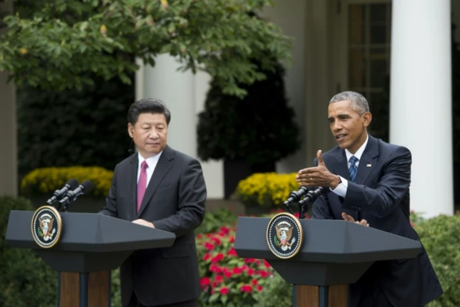 Le président américain Barack Obama et le président Xi Jinping lors d'une conférence de presse à la Maison blanche à Washington le 25 septembre 2015