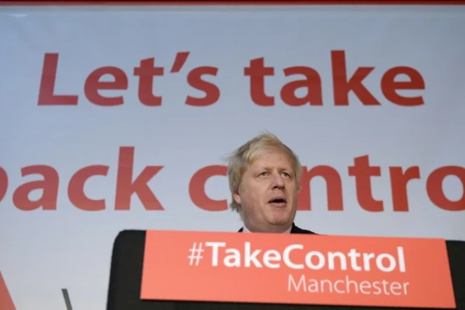 Boris Johnson lors de la campagne pour le Brexit, le 15 avril 2016 à Manchester