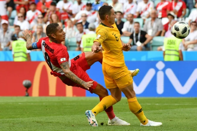 L'attaquant péruvien Paolo Guerrero buteur lors de la victoire 2-0 face à l'Australie à Sotchi lors du Mondial le 26 juin 2018