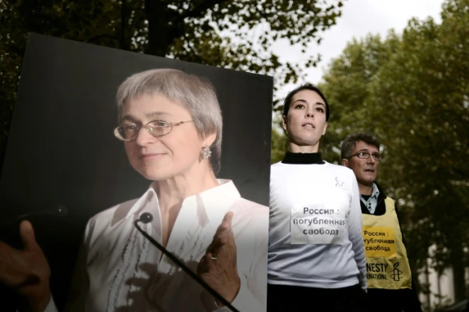 Anna Politkovskaïa, la journaliste russe assassinée, devenue un symbole de la lutte pour la liberté de la presse, le 6 octobre 2008 à Paris