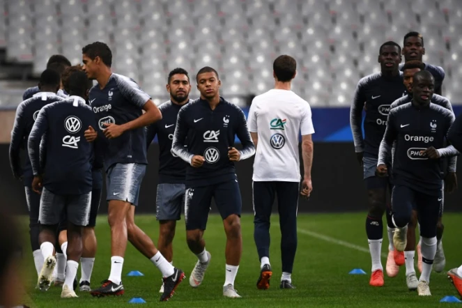 Les joueurs de l'équipe de France à l'entraînement, le 15 octobre 2018 au Stade de France