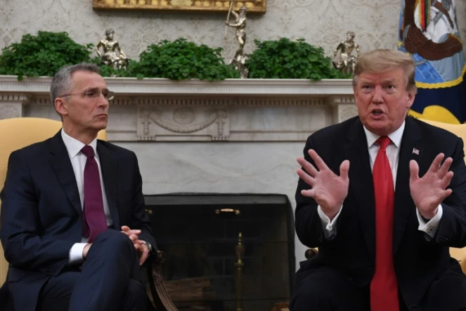 Donald Trump et le secrétaire général de l'Otan Jens Stoltenberg, le mardi 2 avril 2019 à la Maison Blanche