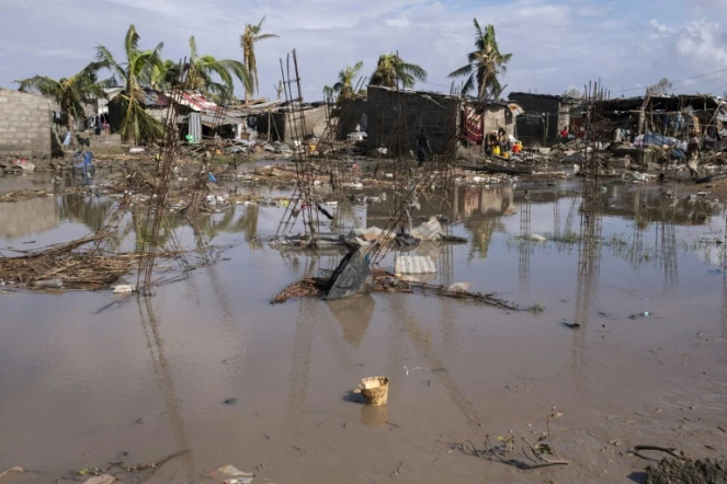 Un quartier de Beira, au Mozambique, sous les eaux après le passage du cyclone Idai, le 23 mars 2019