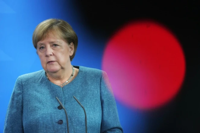 Angela Merkel lors d'une conférence de presse avec son homologue autrichien à Berlin le 31 août 2021
