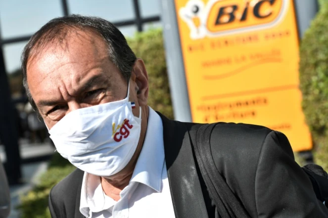 Le secrétaire général de la CGT Philippe Martinez à l'usine Bic de Montévrain le 14 septembre 2020 