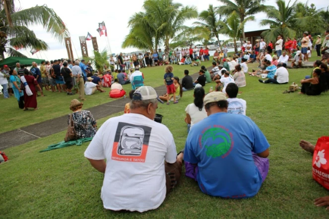 Cérémonie devant le mémorial dédié aux victimes des essais nucléaires à Papeete, en Polynésie française, le 2 juillet 2014
