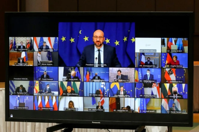Le président du Conseil européen Charles Michel à l'ouverture du sommet qui se tient en visioconférence, le 25 mars 2021