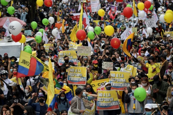 Manifestation contre un projet de réforme fiscale, le 28 avril 2021 à Bogota, en Colombie