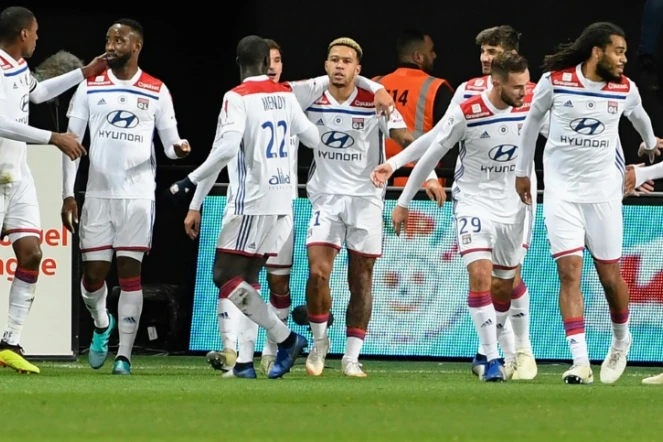 L'attaquant de Lyon Memphis Depay (c) auteur d'un doublé lors de la victoire 4-2 à Guingamp en 13e journée de L1 