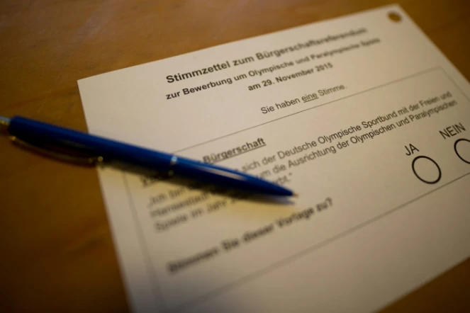 Un bulletin de vote pour le référendum sur la candidature d'Hambourg à l'organisationdes JO d'été 2024, le 29 novembre 2015