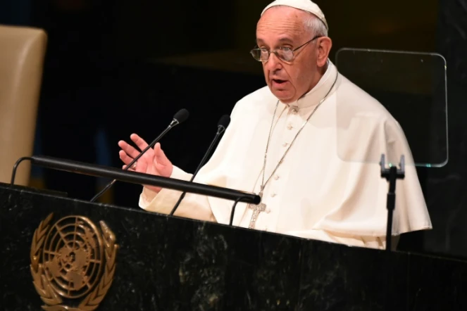 Le pape François s'exprime durant la 70e Assemblée générale des Nations Unies, le 25 septembre 2015 à New York