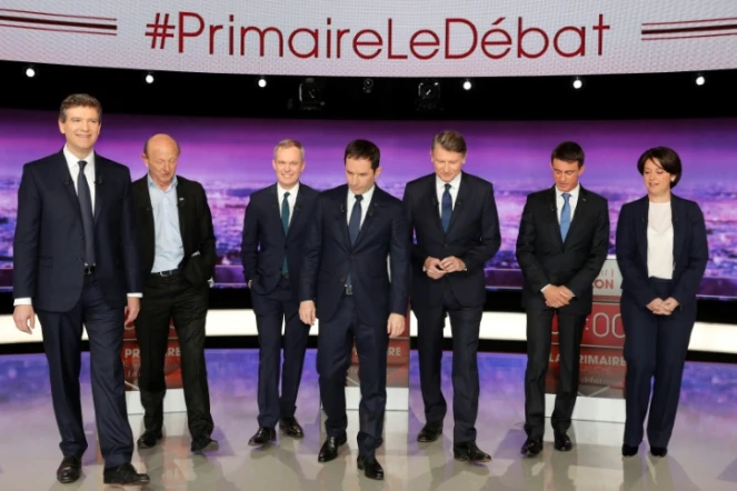 Les 7 candidats à la primaire organisée par le PS, le 15 janvier 2017 à Paris