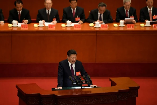 Le président chinois Xi Jinping lors de son discours pour l'ouverture du XIXe congrès du Parti communiste chinois, le 18 octobre 2017 à Pekin