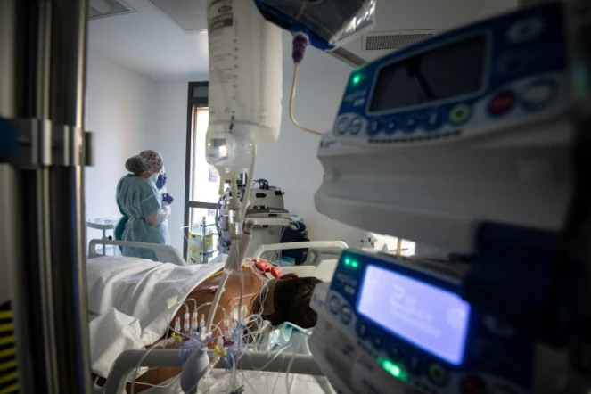 Une soignante s'occupe d'un patient atteint du Covid-19 à l'unité de soins intensif de l'hôpital Pierre Zobda-Quitman à Fort-de-France, le 29 août 2021 en Martinique