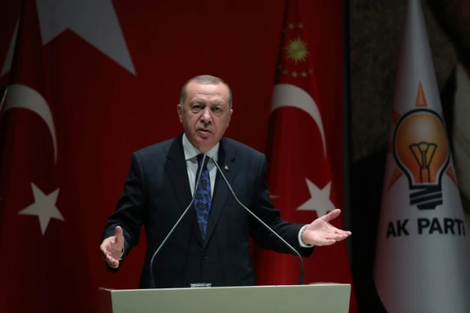 Le président turc Recep Tayyip Erdogan lors d'un disccours devant le parti de la Justice et du Développement (AKP, au pouvoir), le 26 décembre 2019 à Ankara.