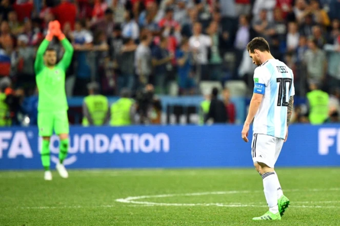 Le capitaine de l'Argentine Lionel Messi après le 3e but des Croates lors du Mondial, le 21 juin 2018 à Nijni Novgorod 