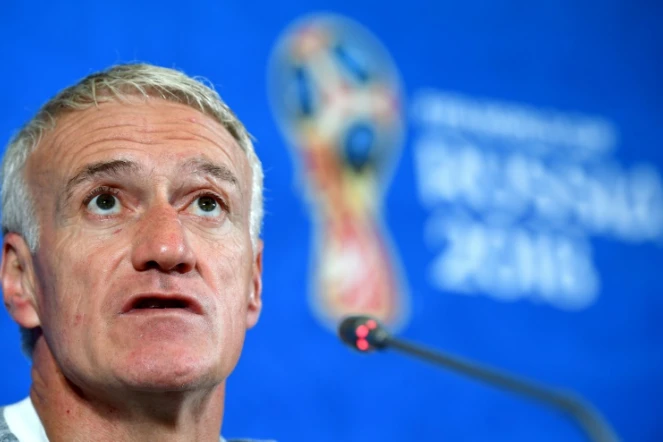 Le sélectionneur de l'équipe de France Didier Deschamps en conférence de presse, le 15 juin 2018 à Kazan