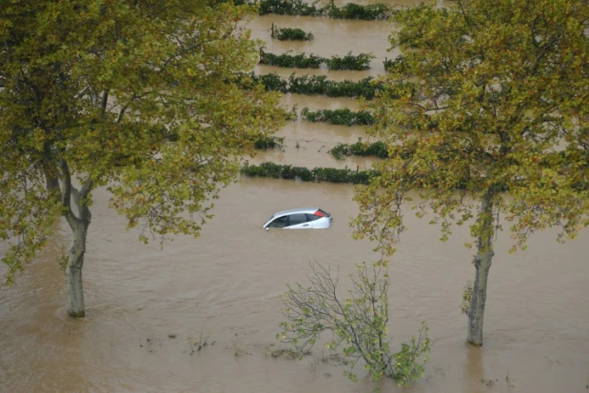 Inondations près de Puichéric, dans l'Aude, le 15 octobre 2018
