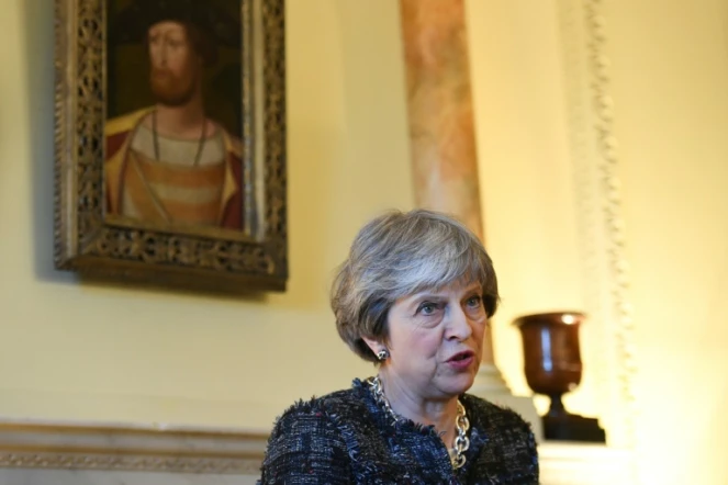 La Première ministre britannique Theresa May, le 8 mars 2018, lors d'un discours à Downing Street 