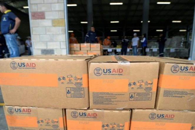 Des cartons d'aide humanitaire américaine à Cucuta (Colombie), à la frontière avec le Venezuela, le 8 février 2019