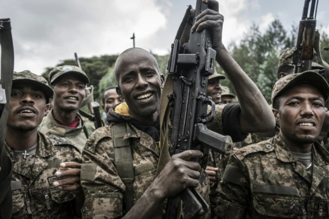 Des soldats éthiopiens en formation au sud du Tigré le 15 septembre 2021