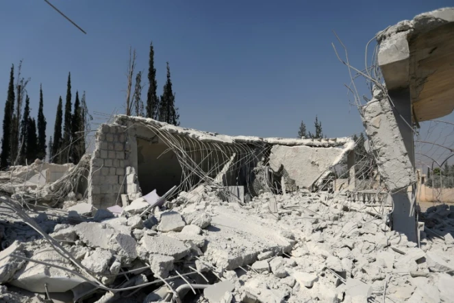 Les ruines d'un bâtiment frappé par les Etats-Unis dans la province d'Alep en Syrie le 1er juillet 2019