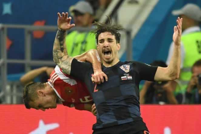 L'arrière droit croate Sime Vrsaljko contre la Russie en quarts de finale du Mondial, le 7 juillet 2018 à Sotchi