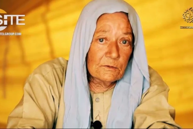 Captuyre d'écran d'une vidéo publiée le 13 juin 2018 par SITE, spécialisé dans la surveillance des groupes jihadistes, montrant Sophie Pétronin, otage française au Mali