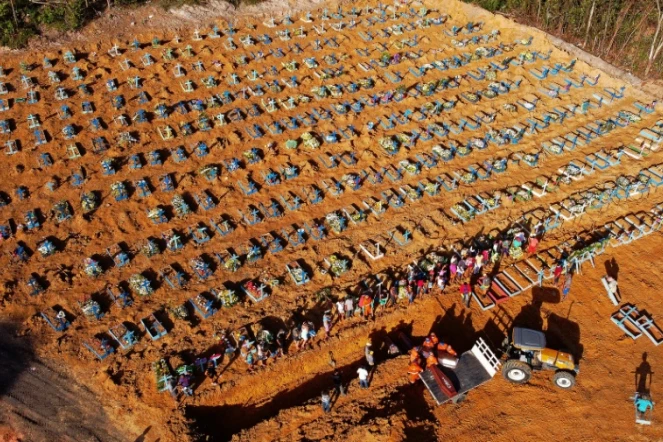 Un cimetière aménagé pour les victimes du coronavirus à Manaus, au Brésil, le 21 avril 2020