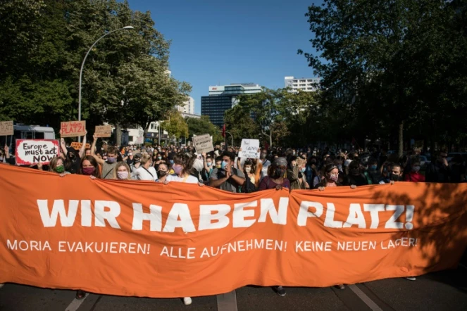 Manifestation à Berlin le 20 septembre 2020 pour appeler les pays européens à accueillir les migrants du camp grec de Moria, ravagé par un incendie