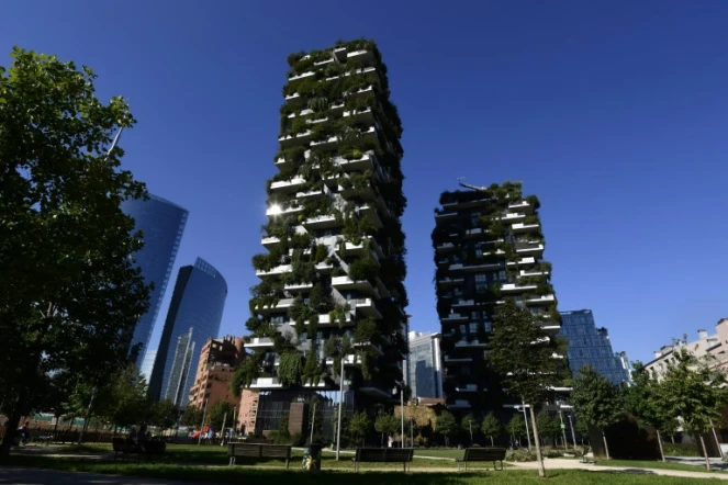 Le "Bosco Verticale" (forêt verticale), deux tours végétales à Milan conçues par l'architecte italien Stefano Boeri, le 5 septembre 2017
