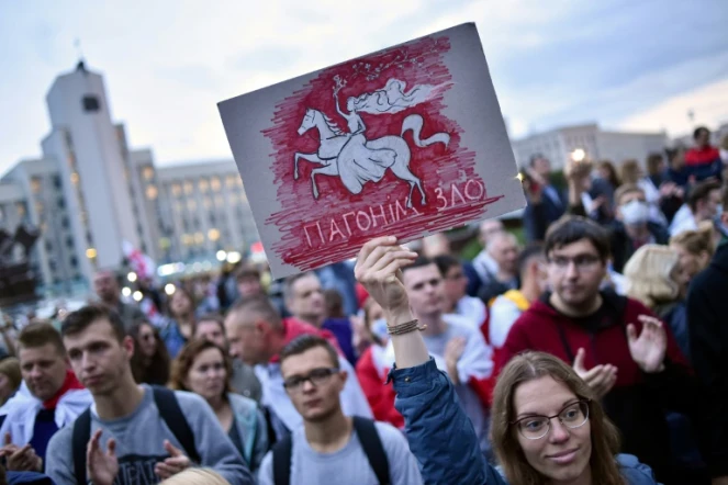 Manifestation contre la réélection du président Alexandre Loukachenko, le 25 aout 2020 à Minsk, au Bélarus