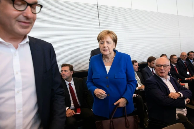 Angela Merkel arrive aux négociations entre les partis CSU et CDU, le 2 juillet 2018 à Berlin