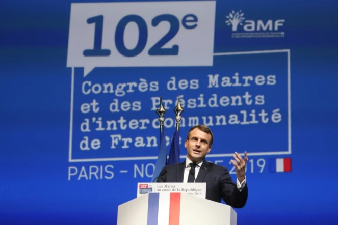 Le président Emmanuel Macron au Congrès de l'Association des maires de France le 19 novembre 2019 à Paris