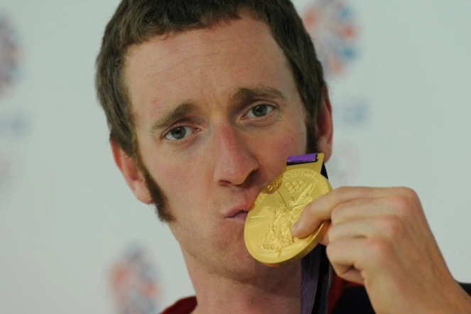 Le cycliste britannique Bradley Wiggins, champion olympique du contre-la-montre aux Jeux de Londres, le 1er août 2012