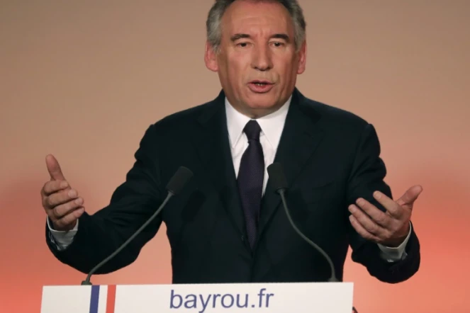 François Bayrou, lors de la conférence presse scellant l'alliance avec Emmanuel Macron, le 22 février 2017 à Paris 