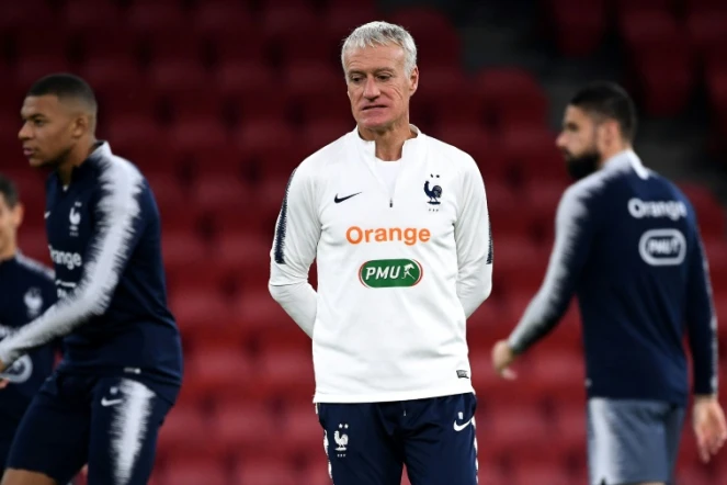 Le sélectionneur de l'équipe de France Didier Deschamps lors d'un entraînement à Tirana, le 16 novembre 2019
