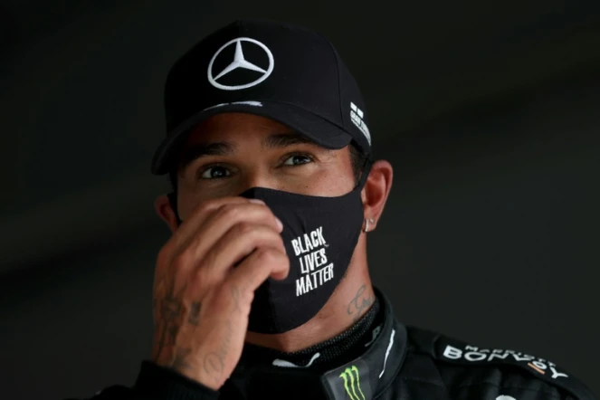 Le Britannique Lewis Hamilton (Mercedes) après les qualifications du Grand Prix du Portugal, le 24 octobre 2020 à Portimao  